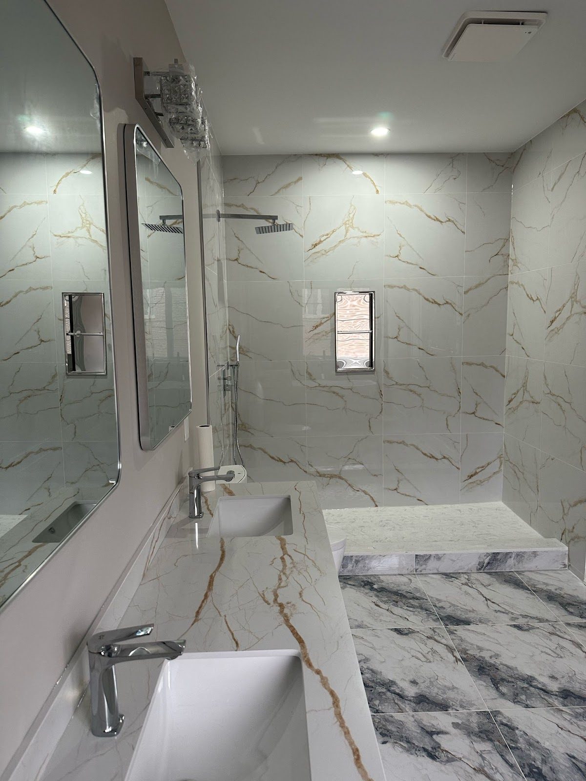 Real completed marble bathroom renovation