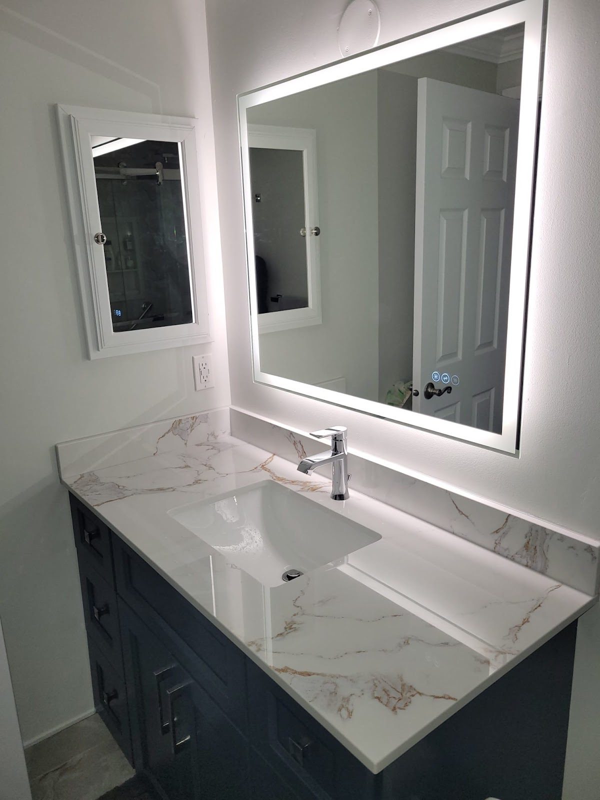 Real completed bathroom vanity renovation